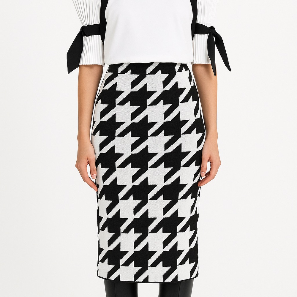 Black & White Houndstooth Knit Skirt Small - Picture 9 of 9
